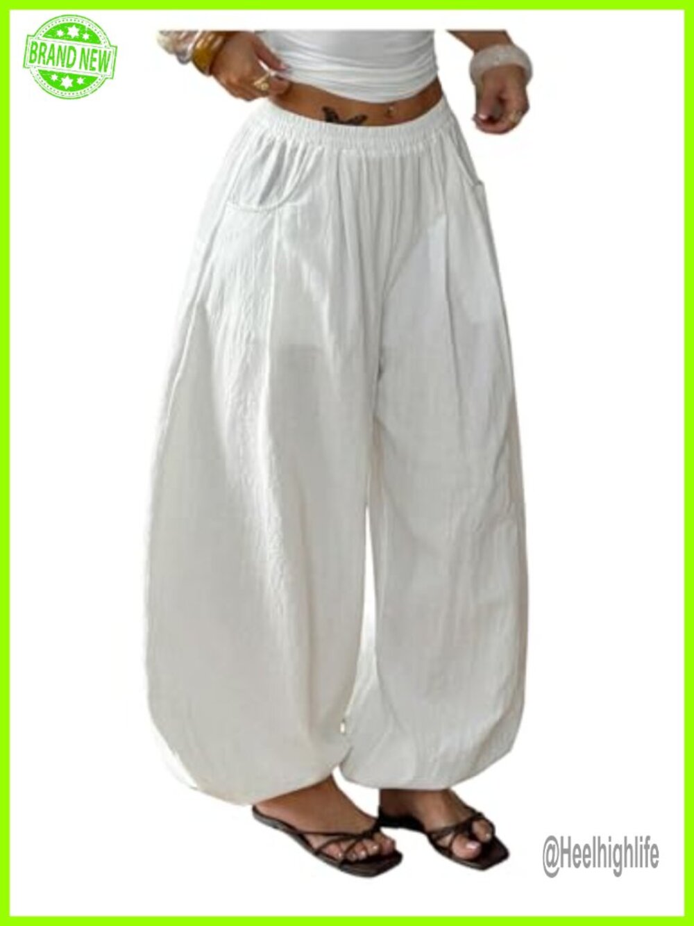 Baggy Harem Linen Pants Elastic Waisted Balloon Trousers